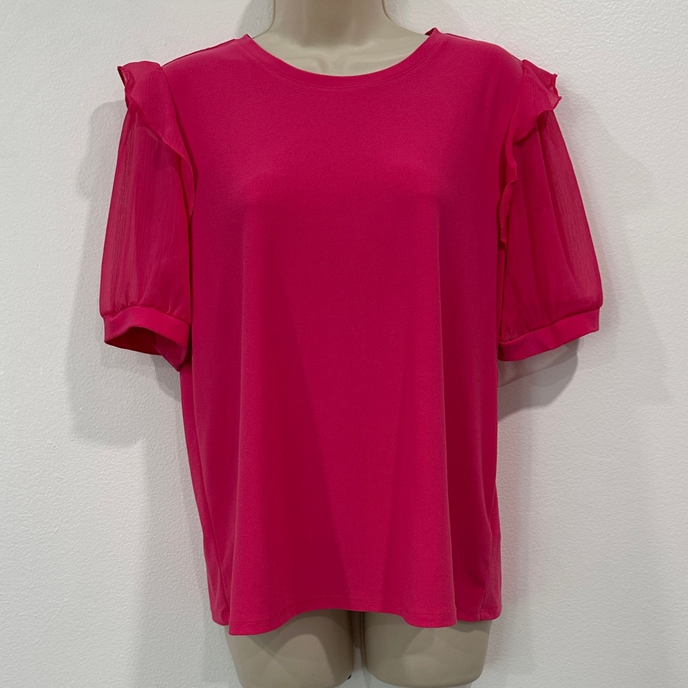 CeCe Vibrant Pink Short Sleeve Top
